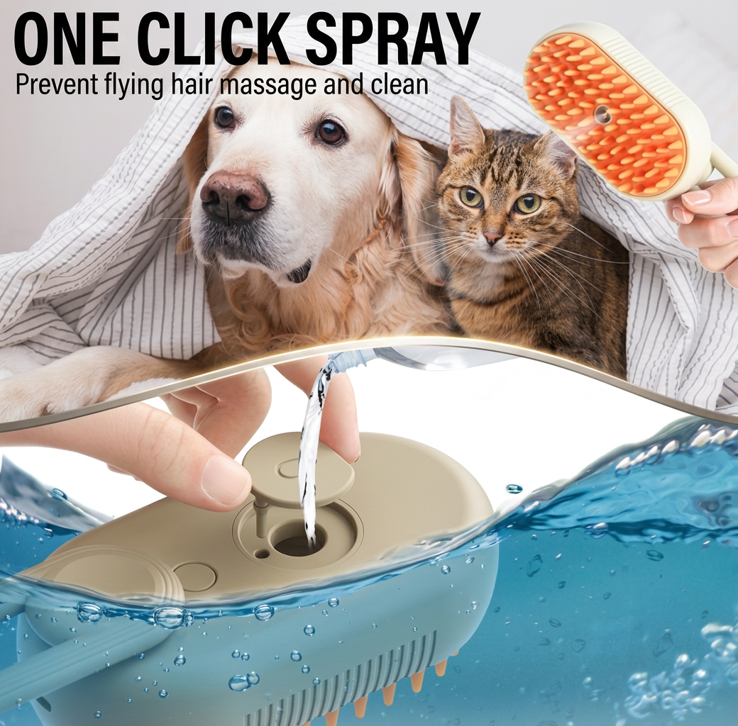 4-in-1 Electric Mist Spray Pet Grooming & Deshedding Brush