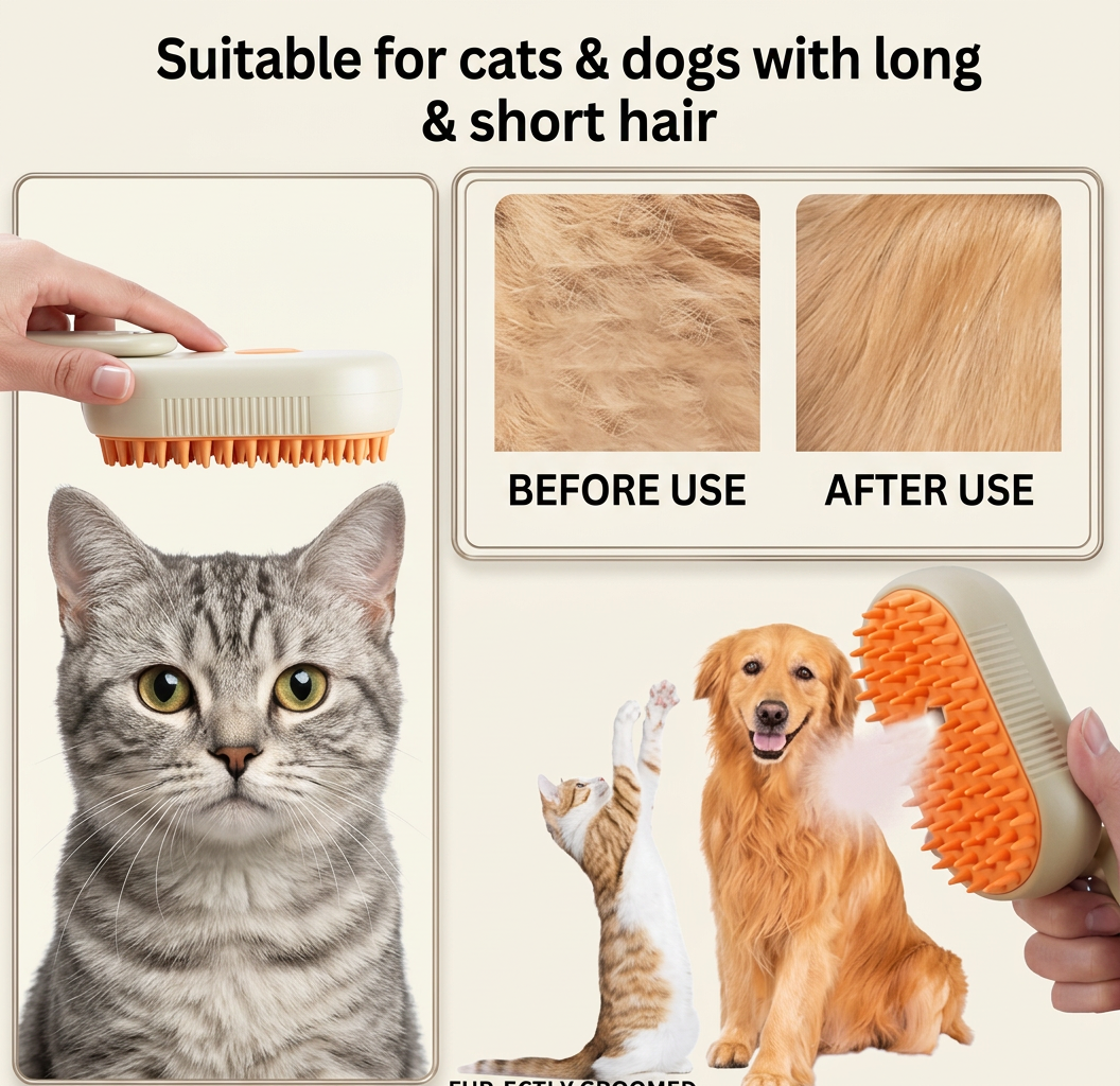 4-in-1 Electric Mist Spray Pet Grooming & Deshedding Brush